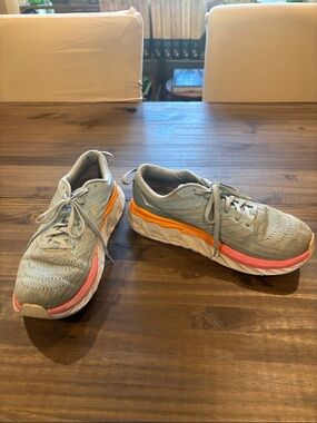 Hoka Light Blue Sneakers with Pink & Orange Trim